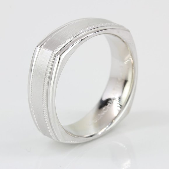 Benchmark Jewelry 4k White Gold Brushed Polished Guilloch Euro Style Wedding Ring By